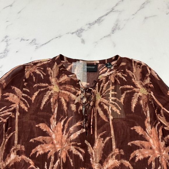 Scotch & Soda Womens Fading Roads Mini Dress Size M New Brown Palms Flutter - Picture 2 of 13